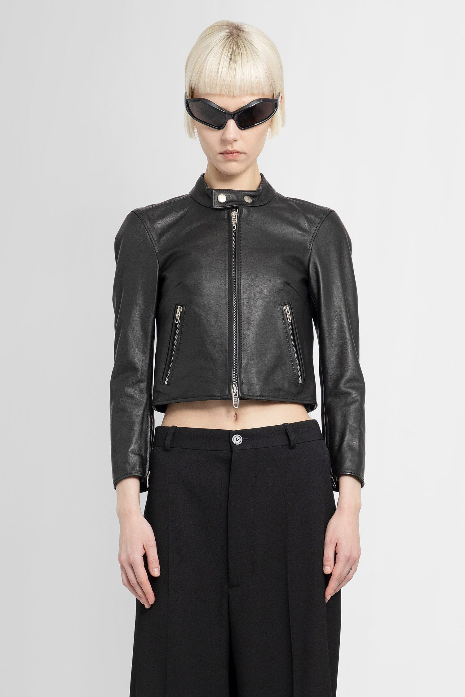 leather micro racer jacket