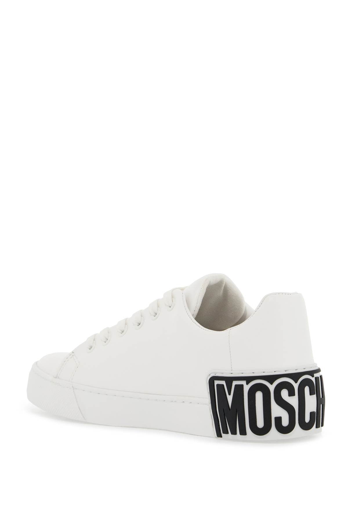 leather sneakers with rubber logo detail.