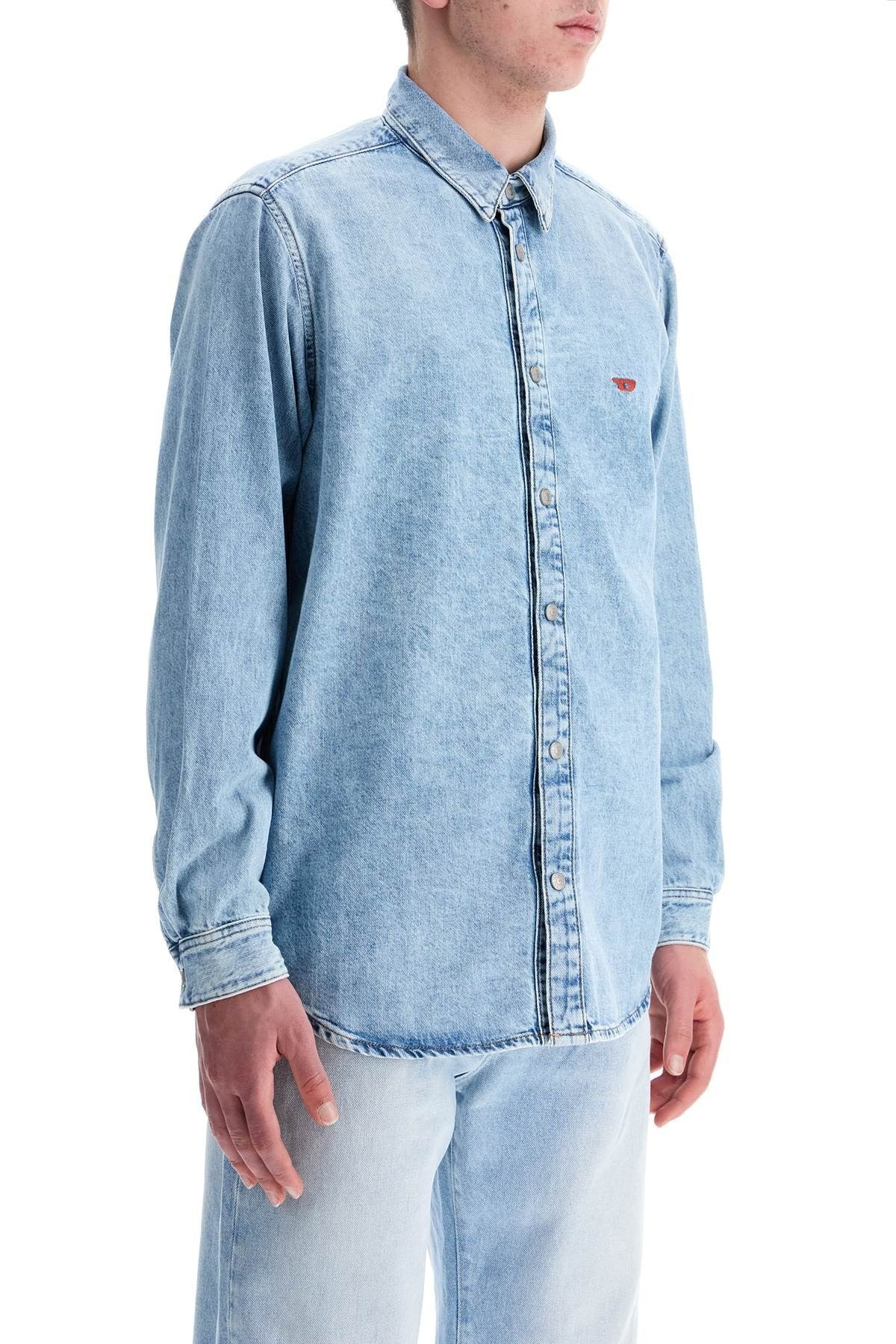 light blue denim shirt with logo on chest