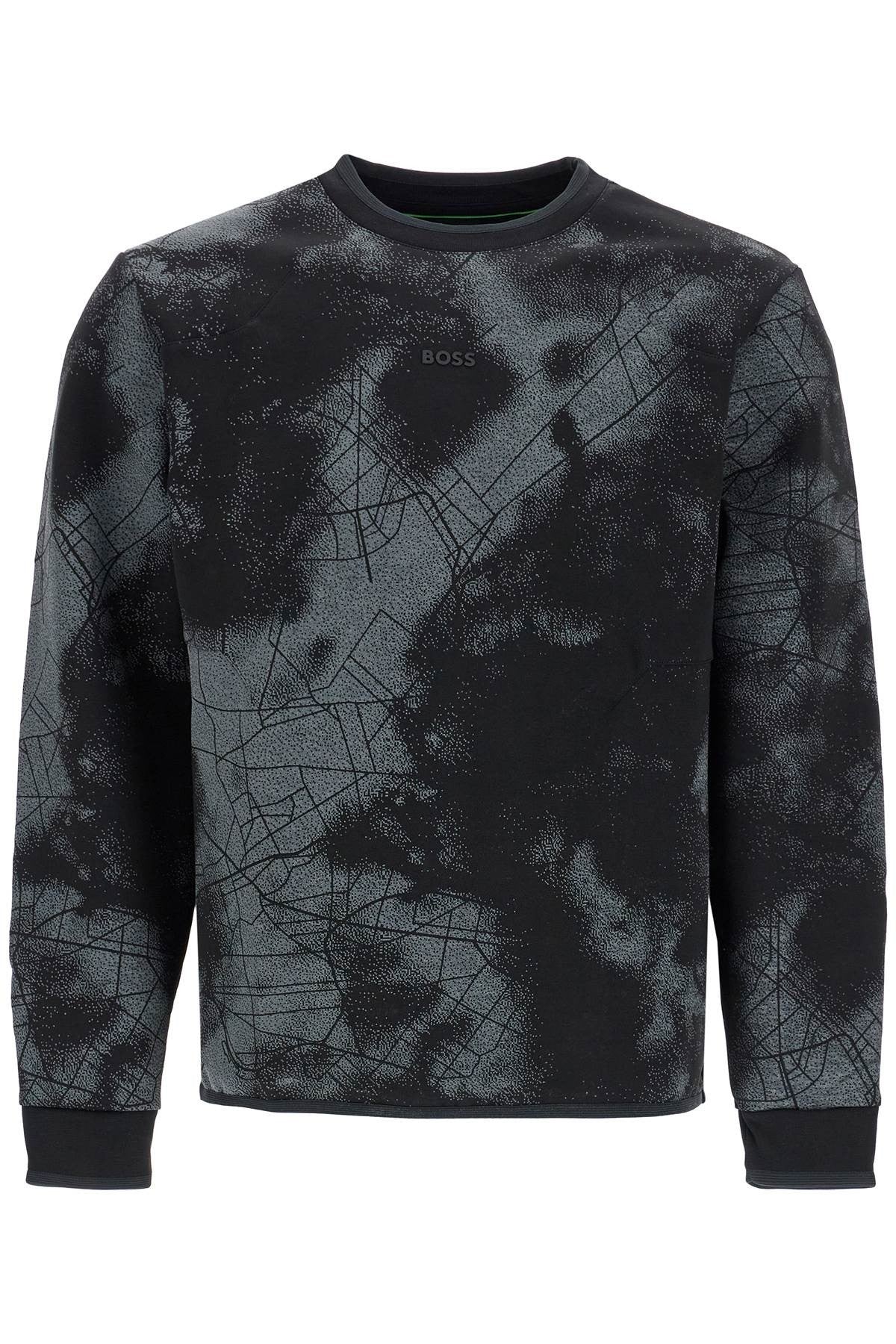 men's black cotton crewneck sweatshirt with gray print