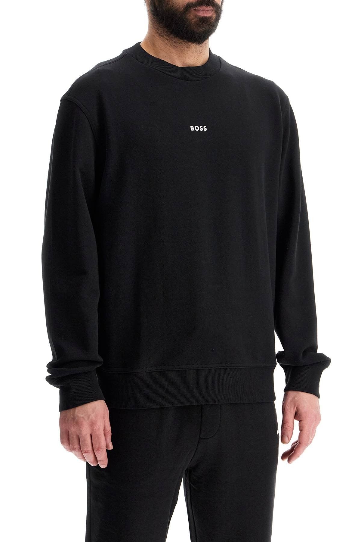 men's black cotton sweatshirt with long sleeves and round neck