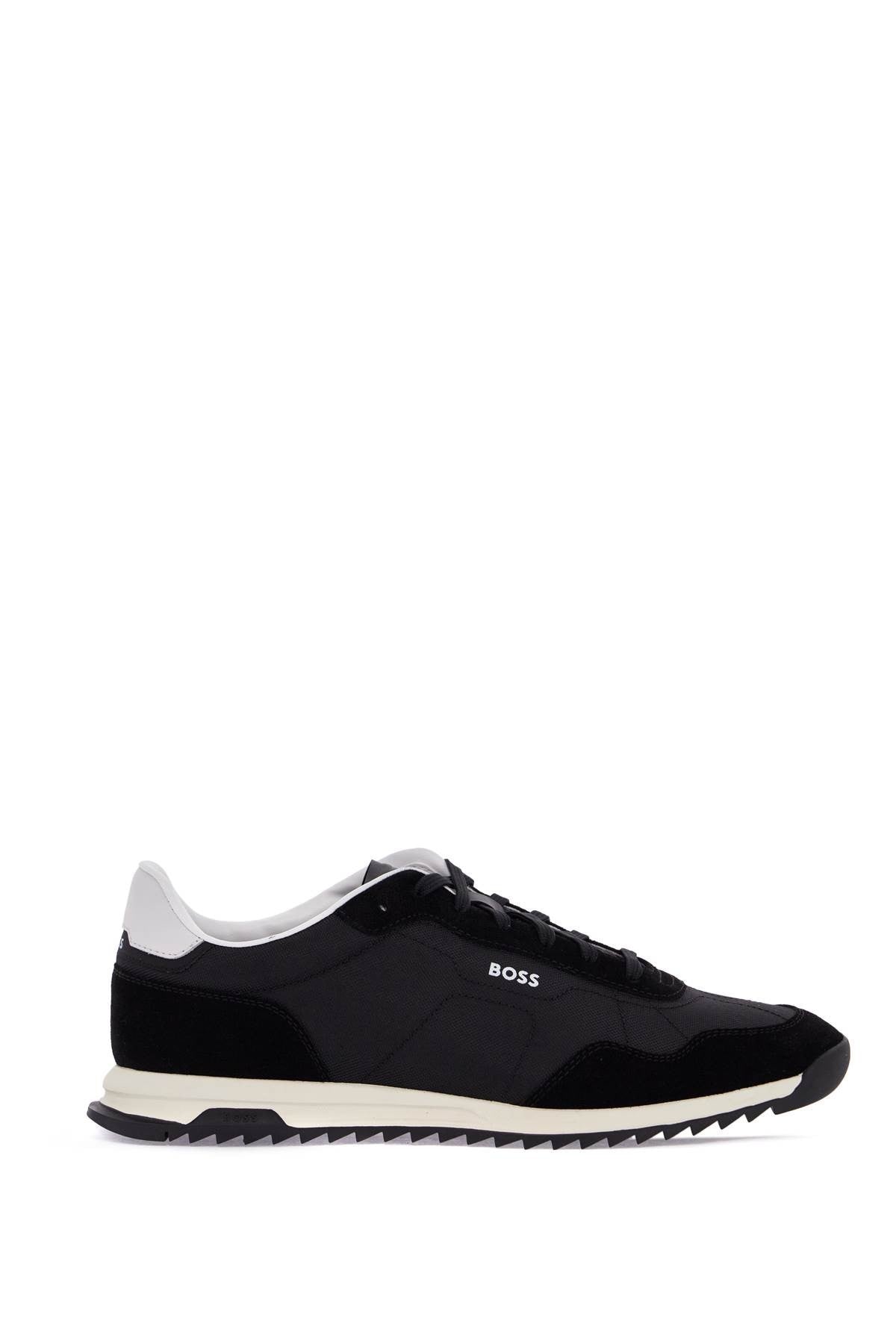 men's black fabric and suede sneakers with non-slip sole