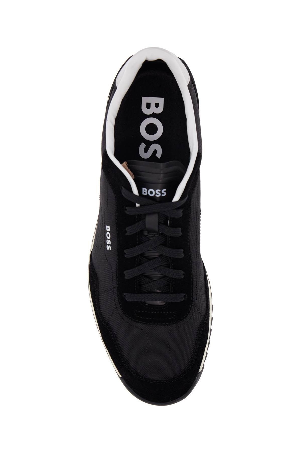 men's black fabric and suede sneakers with non-slip sole