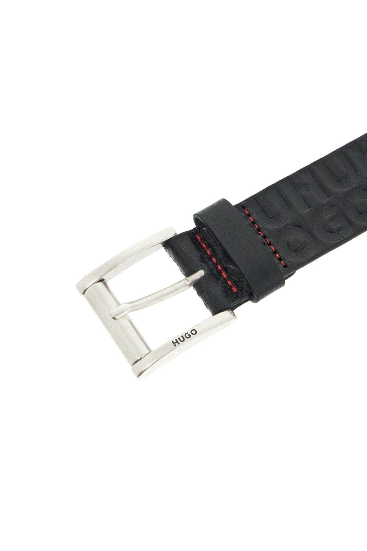 men's black leather belt with logo metal buckle