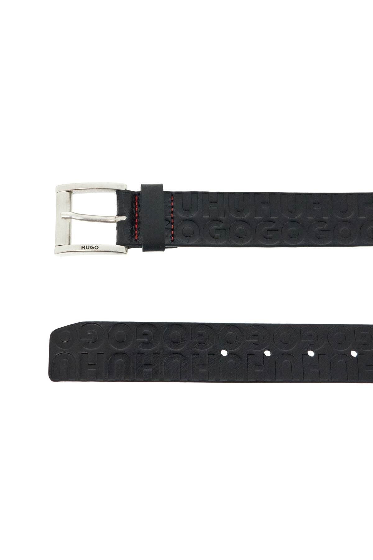 men's black leather belt with logo metal buckle