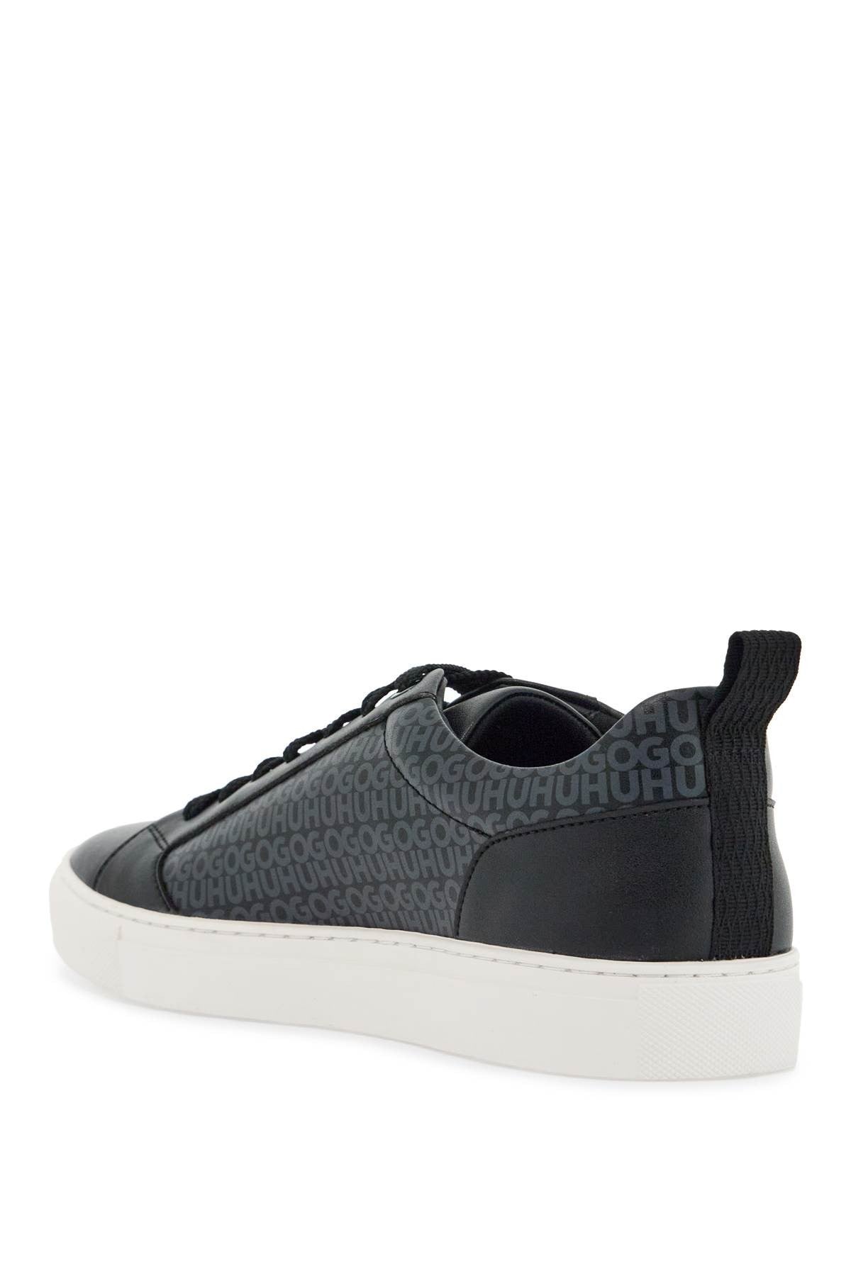 men's black leather sneakers with gray logo and white sole - contemporary style