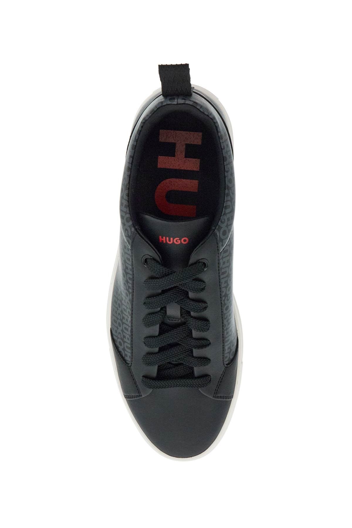 men's black leather sneakers with gray logo and white sole - contemporary style