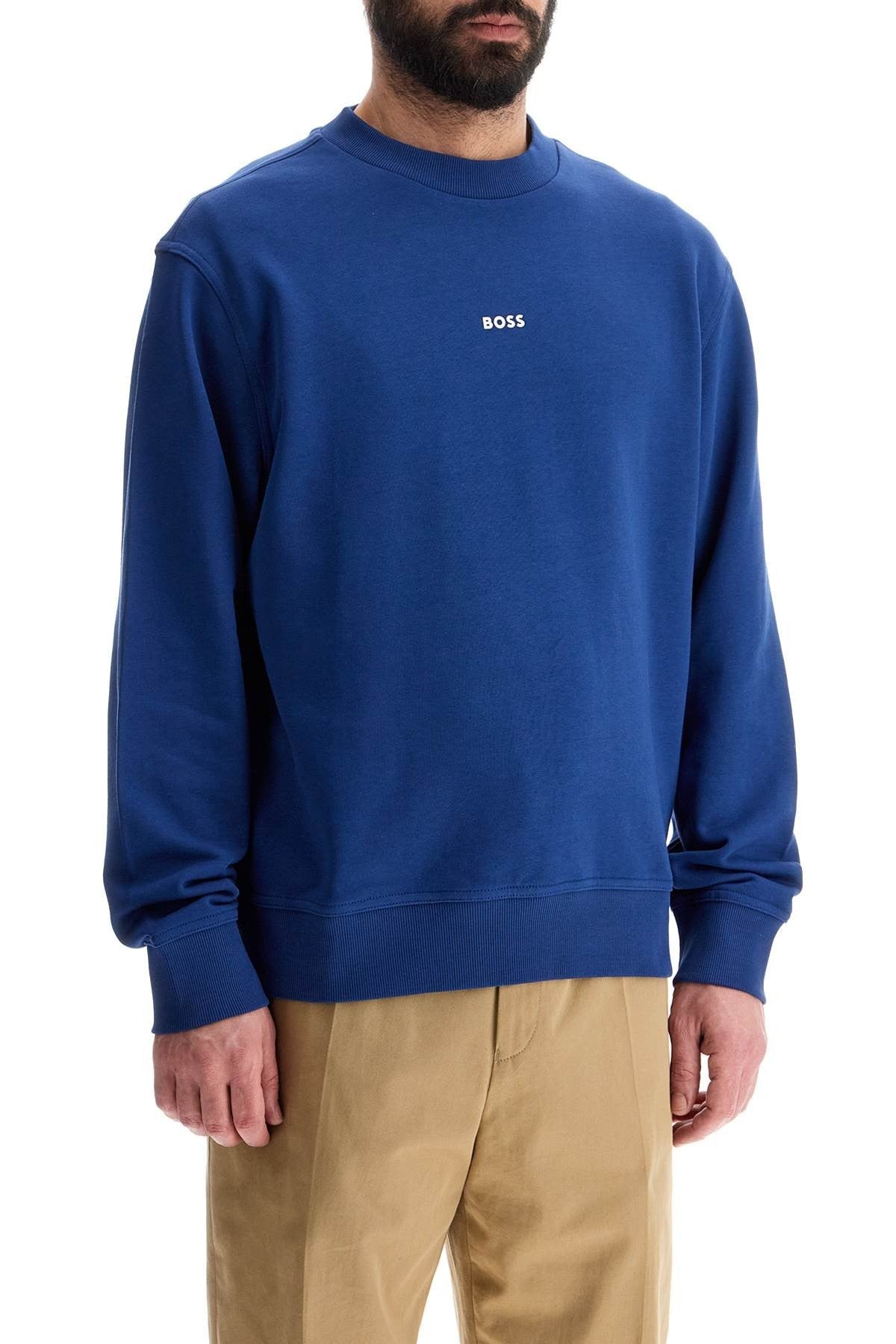 men's crew neck cotton sweatshirt blue long sleeves