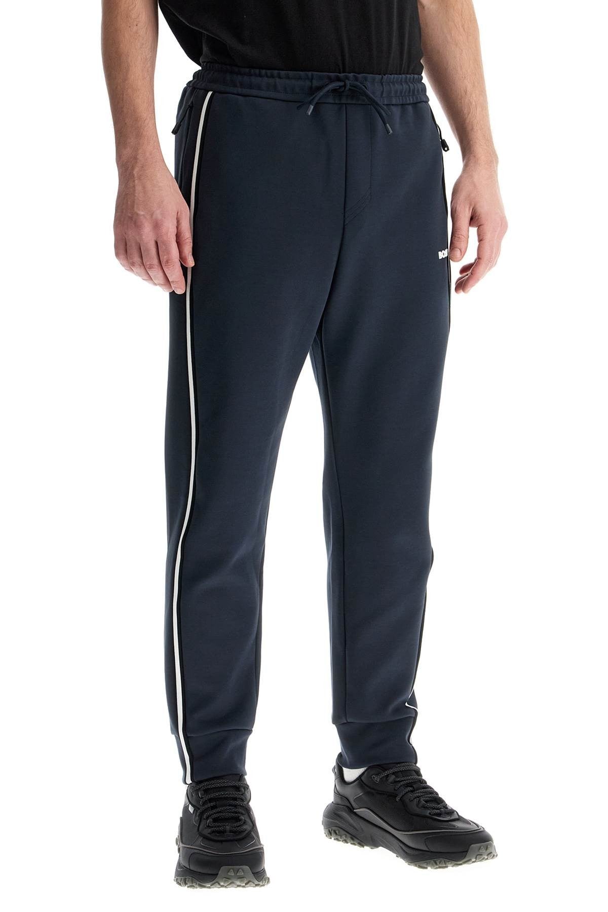 men's high-waisted dark blue hadiko pants with zip pockets