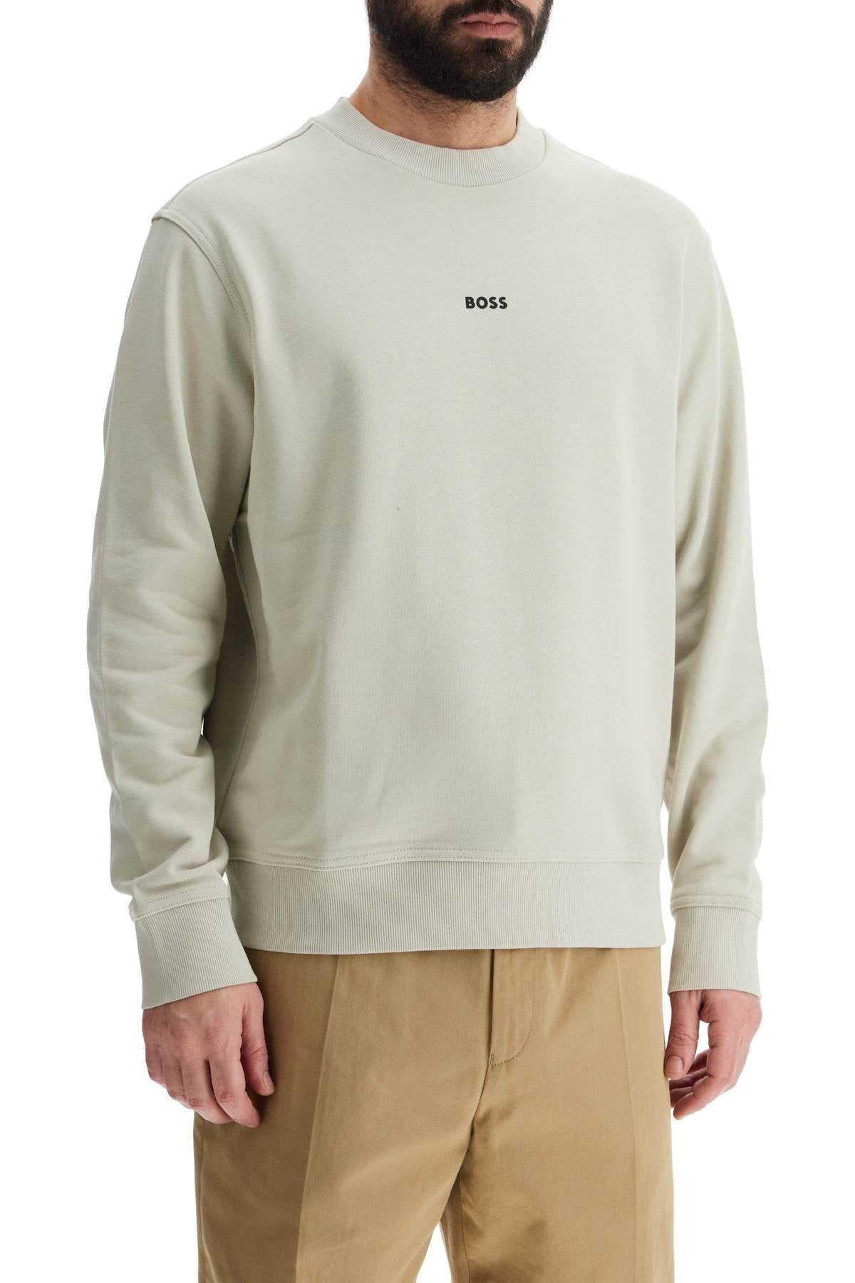 men's light beige cotton sweatshirt with long sleeves and round neck regular fit