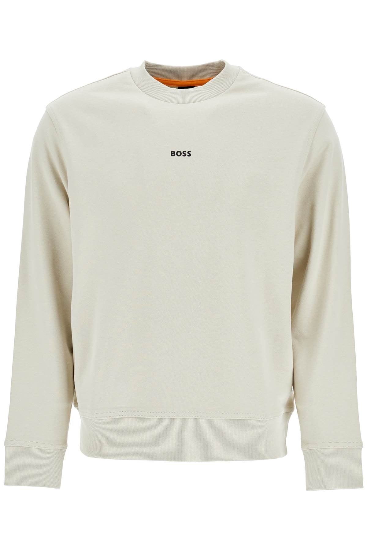 men's light beige cotton sweatshirt with long sleeves and round neck regular fit