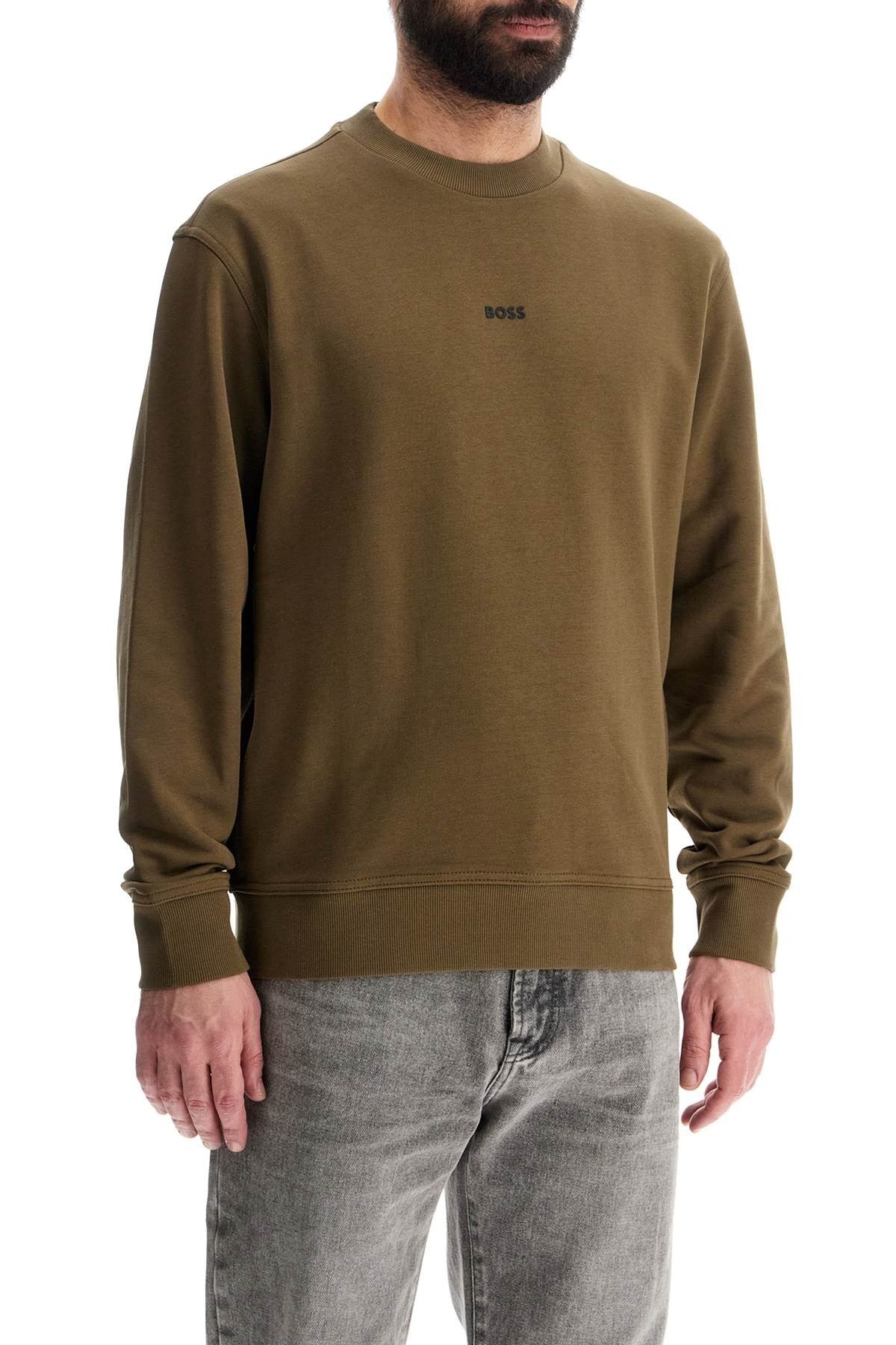 men's long sleeve crew neck sweatshirt olive green cotton