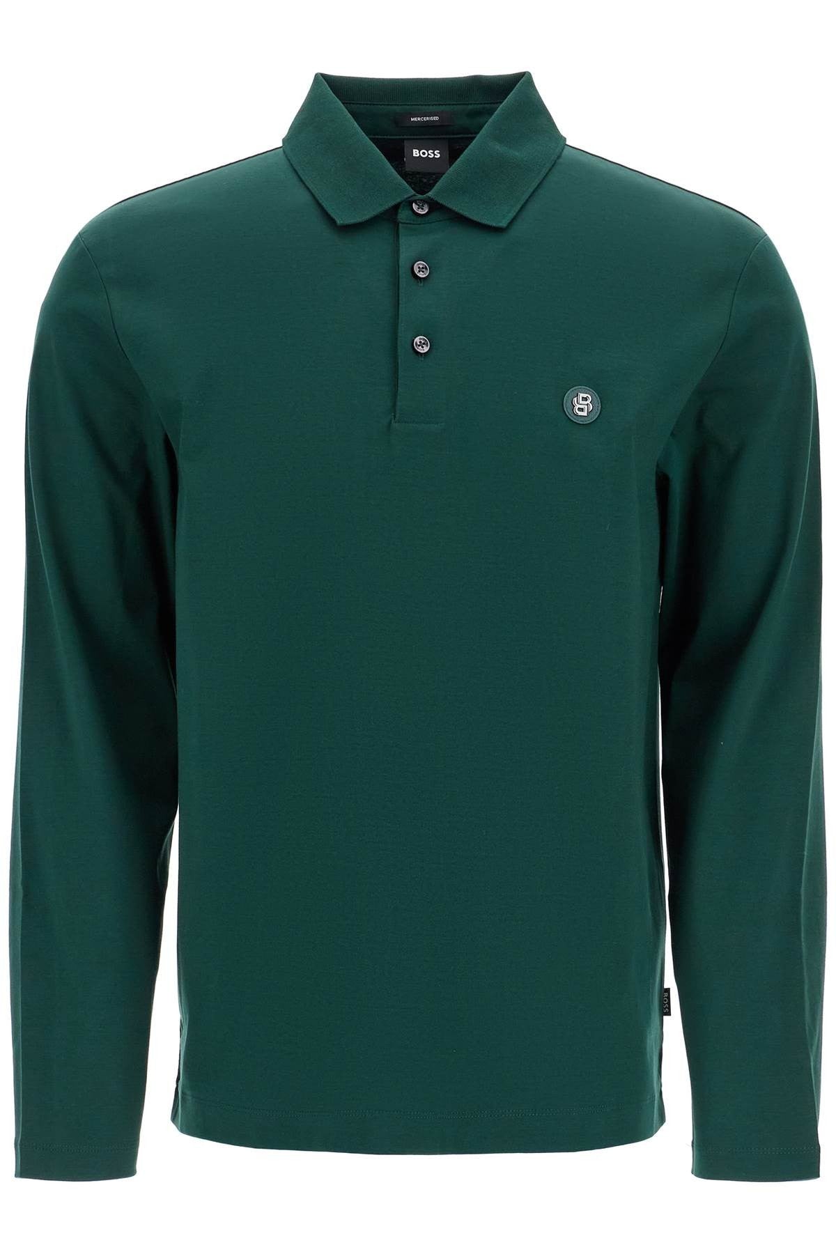 men's long sleeve slim fit cotton polo green