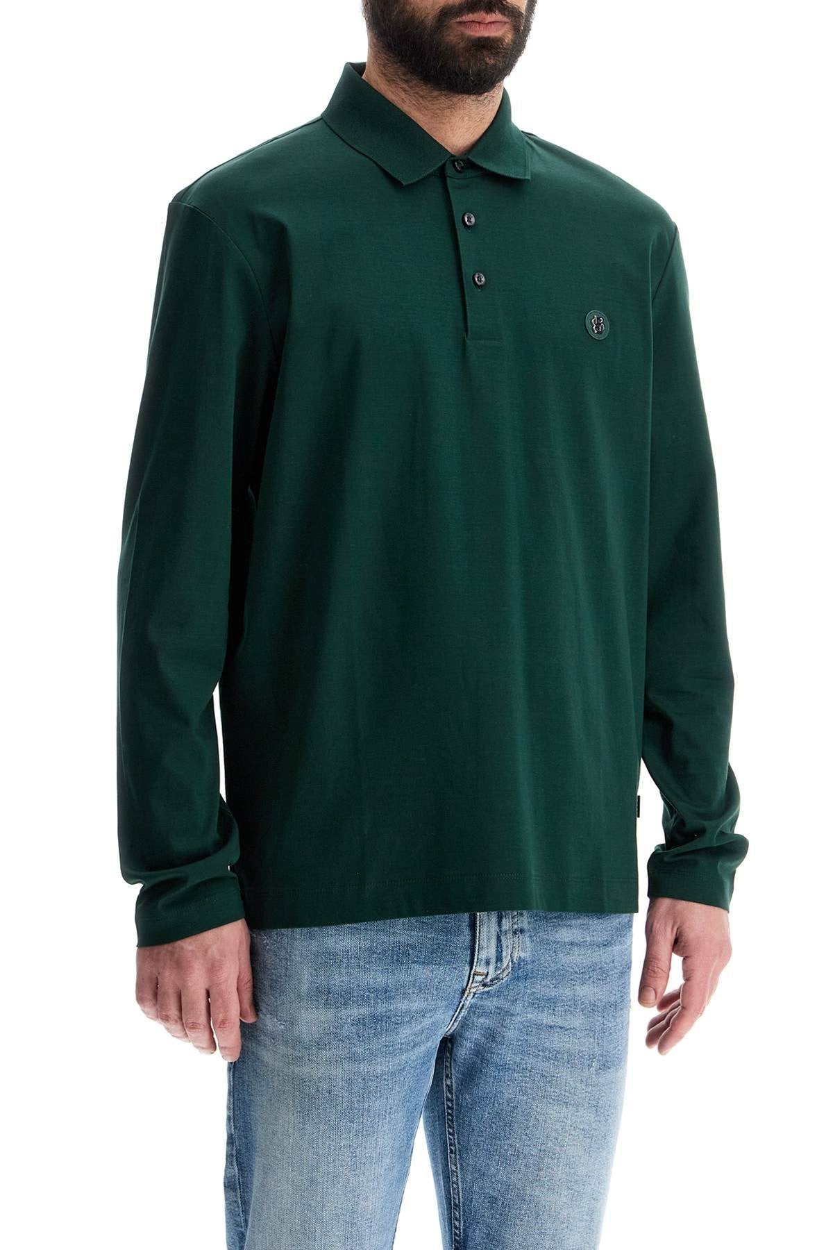 men's long sleeve slim fit cotton polo green