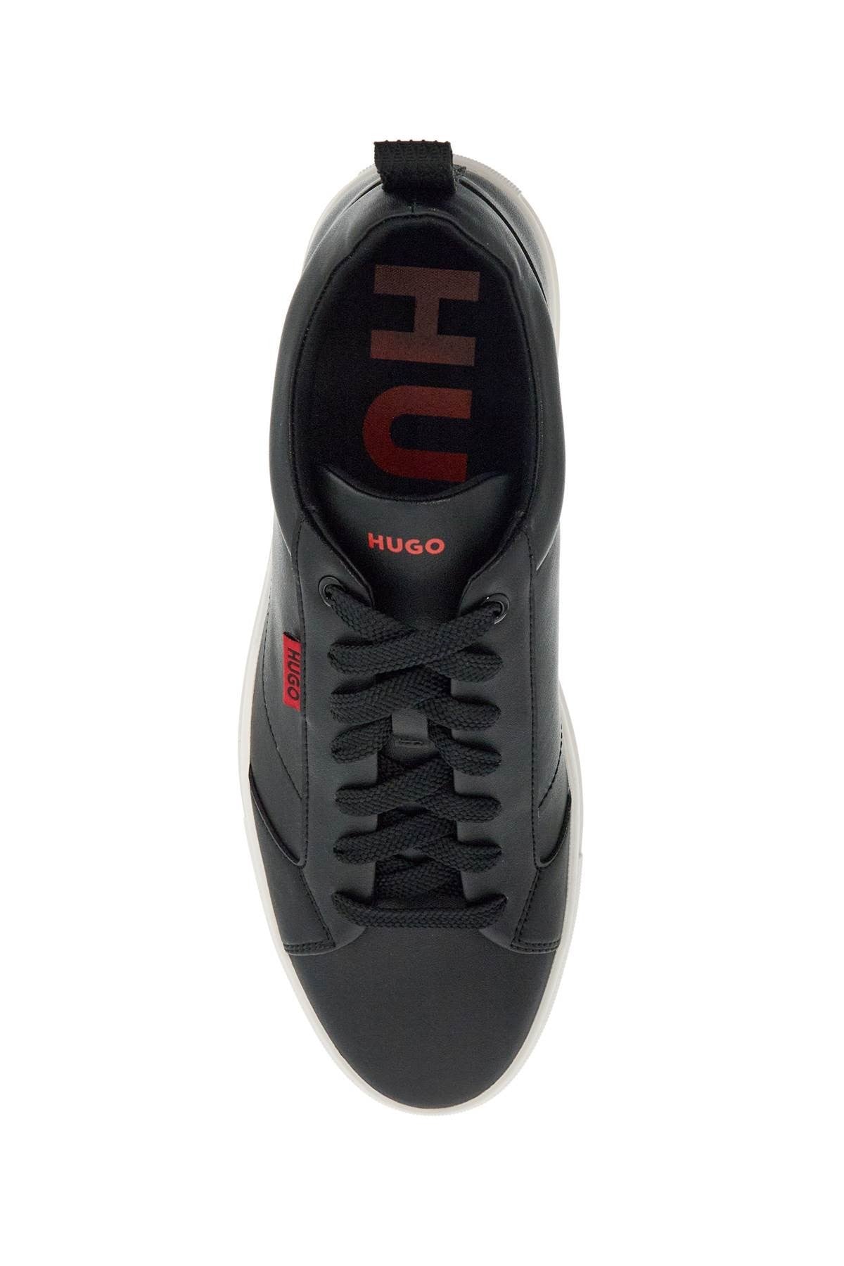 men's minimalist black sneakers with rubber sole and red logo