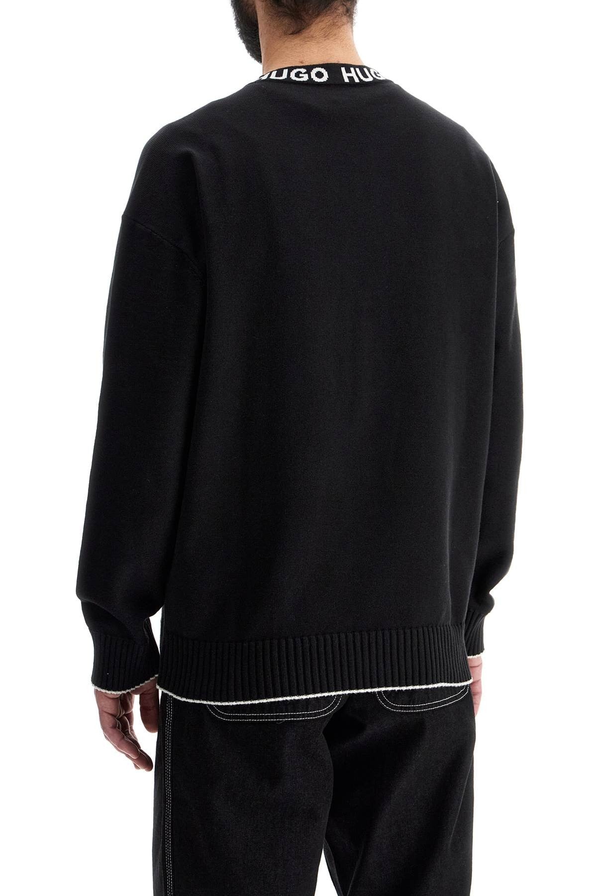 men's regular fit wide neck long sleeve sweatshirt black