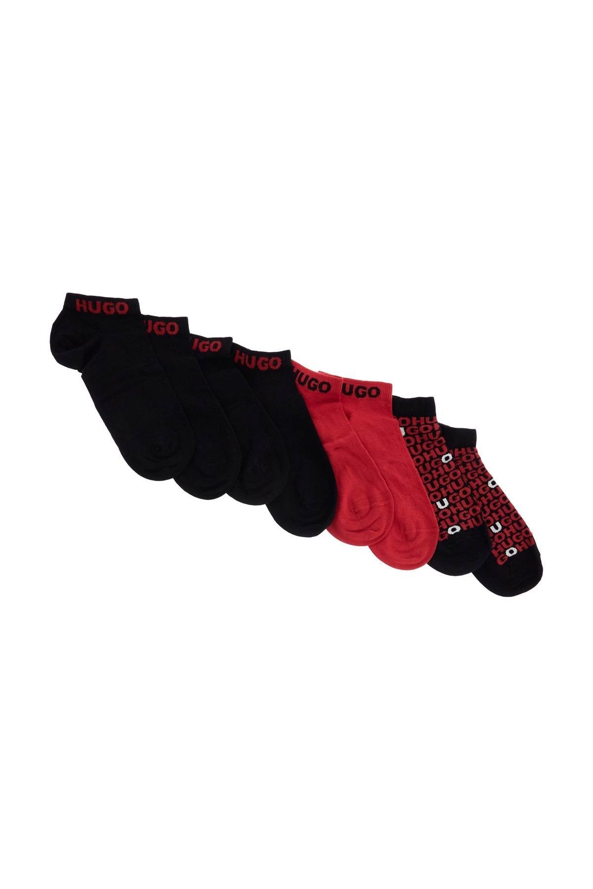 men's short socks 4 pairs cotton repeated logo black and red