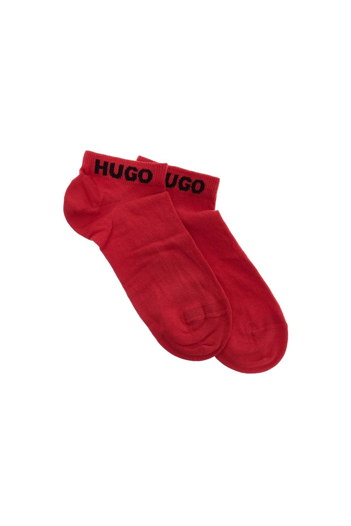 men's short socks 4 pairs cotton repeated logo black and red