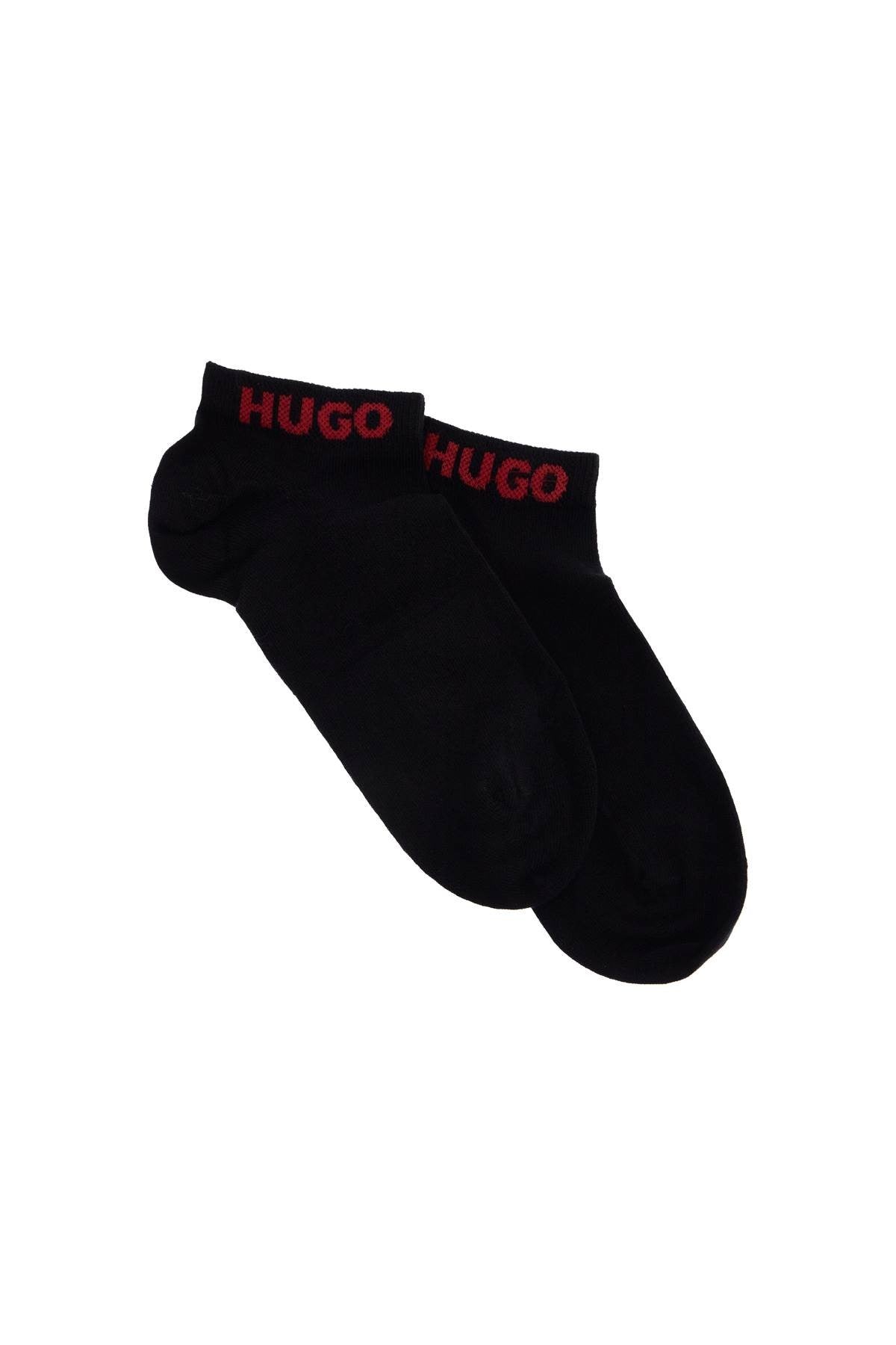 men's short socks 4 pairs cotton repeated logo black and red