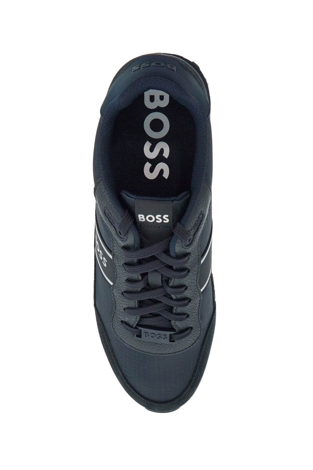 men's sneakers in technical fabric and dark blue suede with rubber sole
