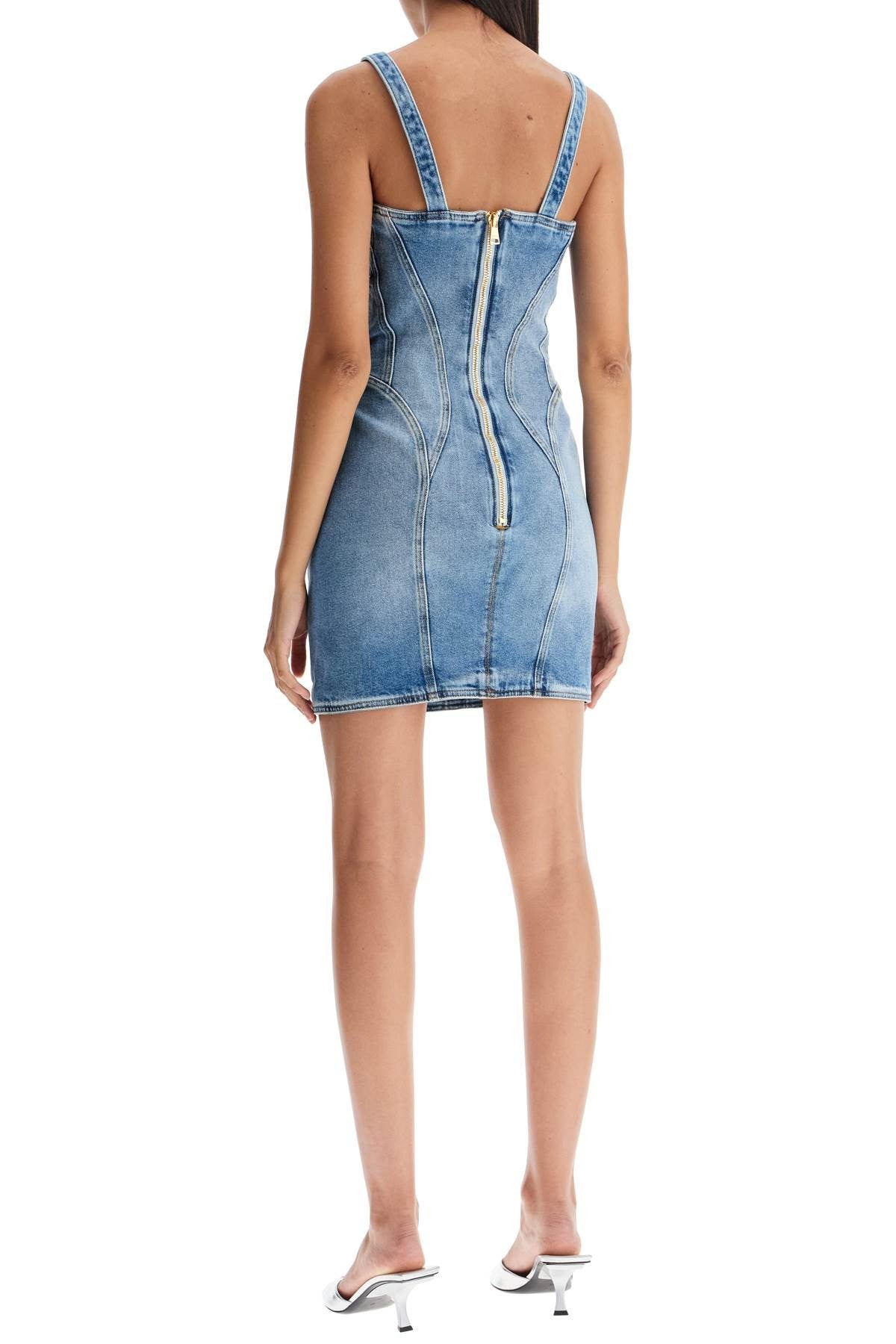 mini denim dress with decorative buttons