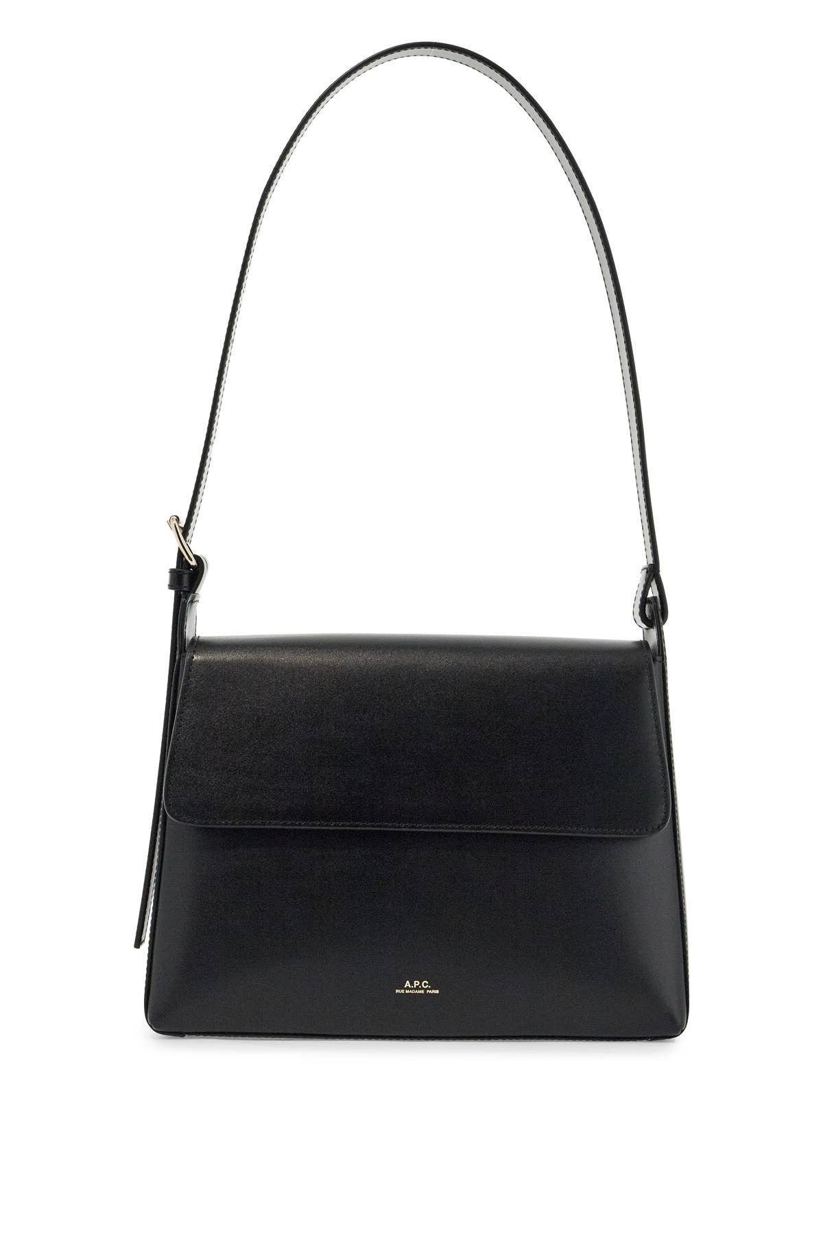 minimalist black leather women's bag with shoulder strap and flap closure