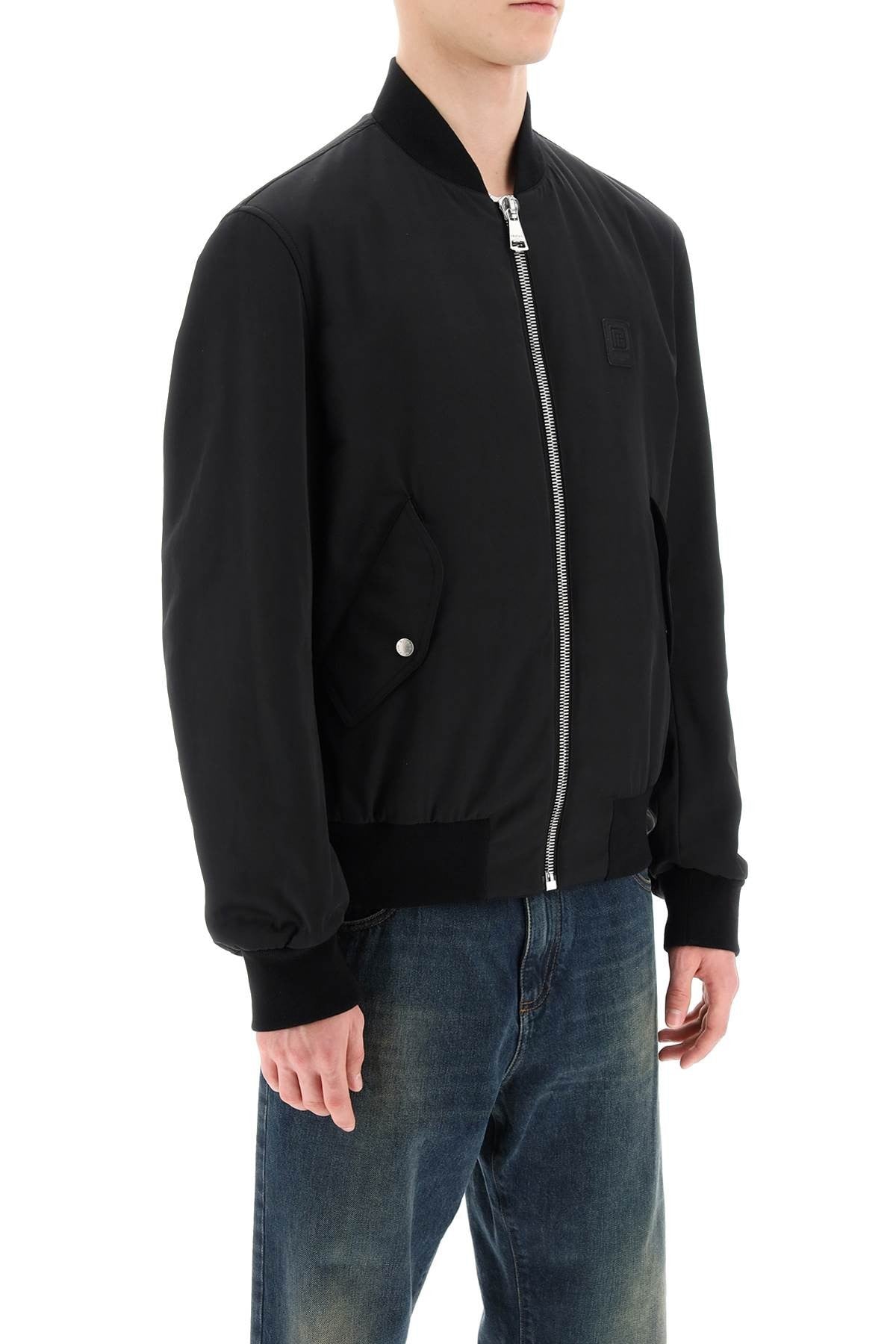 nylon bomber jacket with logo print