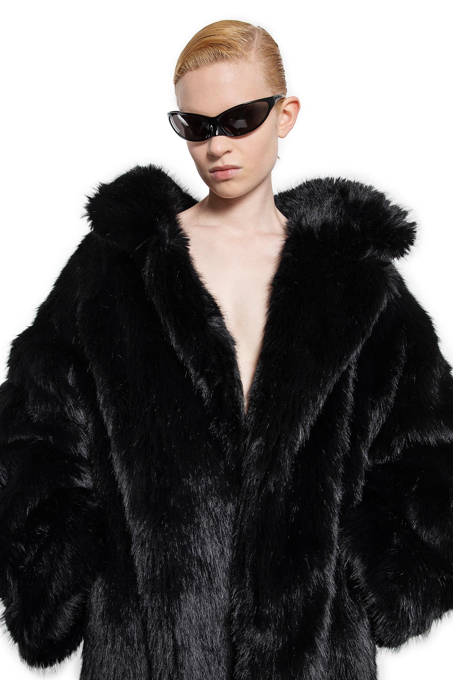 Off Shoulder Coat In Fake Fur