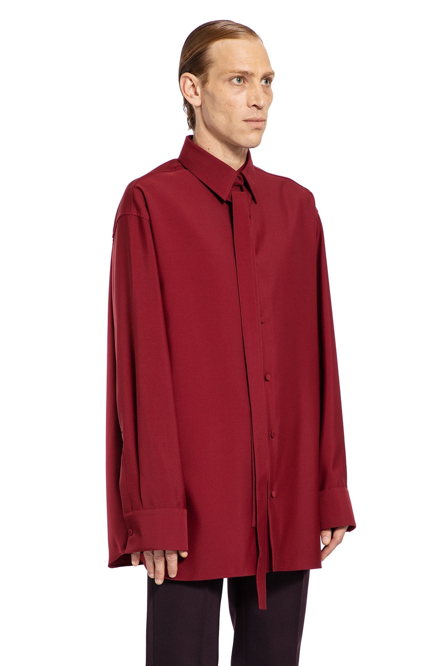 Oversized Wool Shirt With Neck Scarf