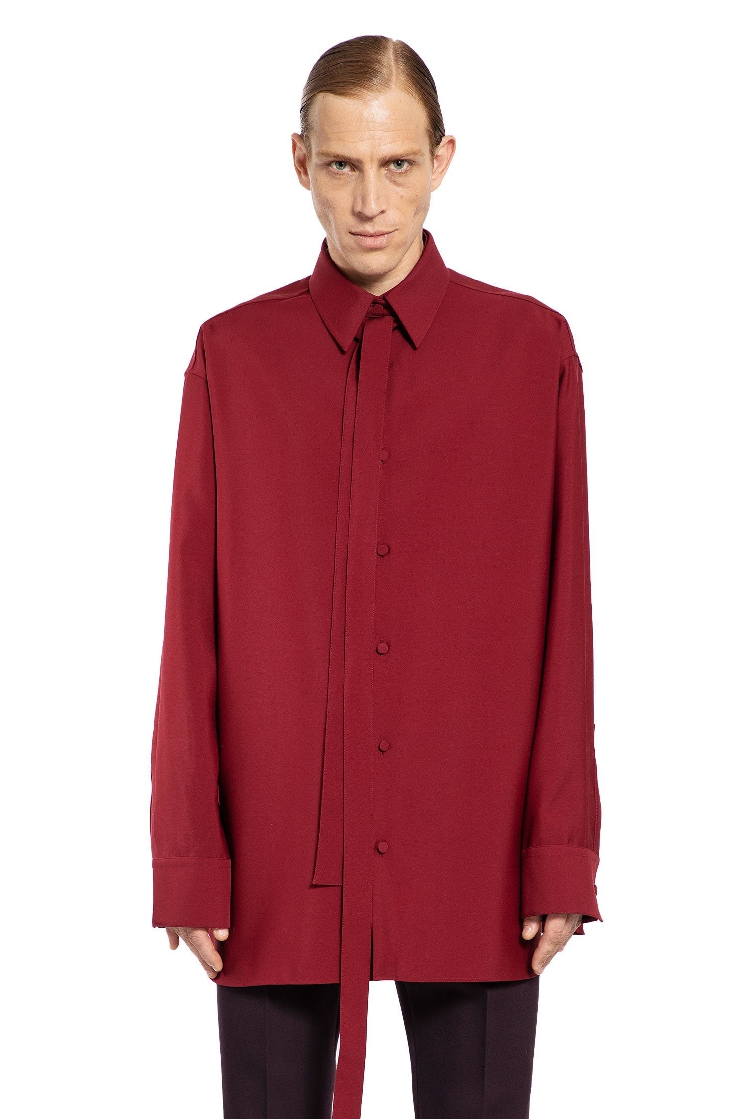 Oversized Wool Shirt With Neck Scarf