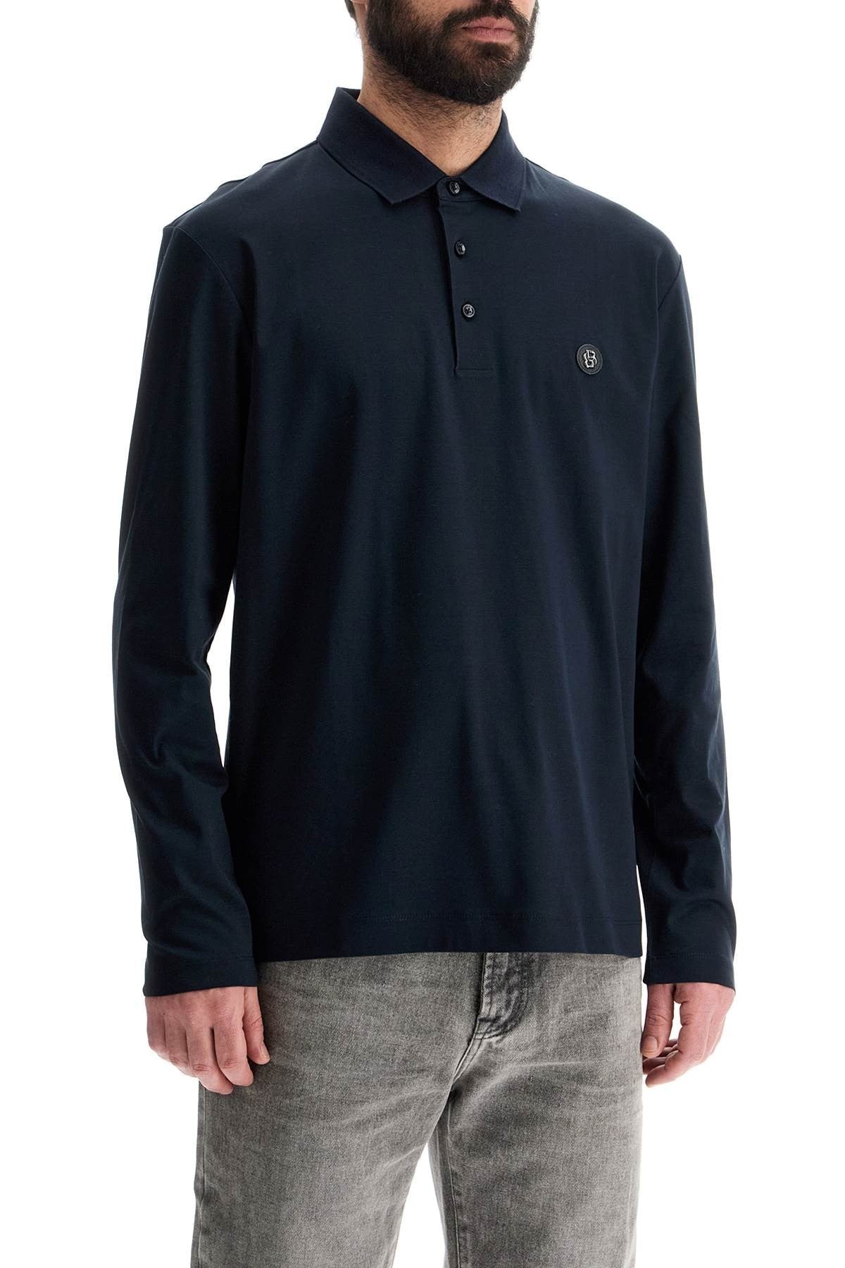polo a maniche lunghe blu scuro in cotone vestibilità loose taglio classico