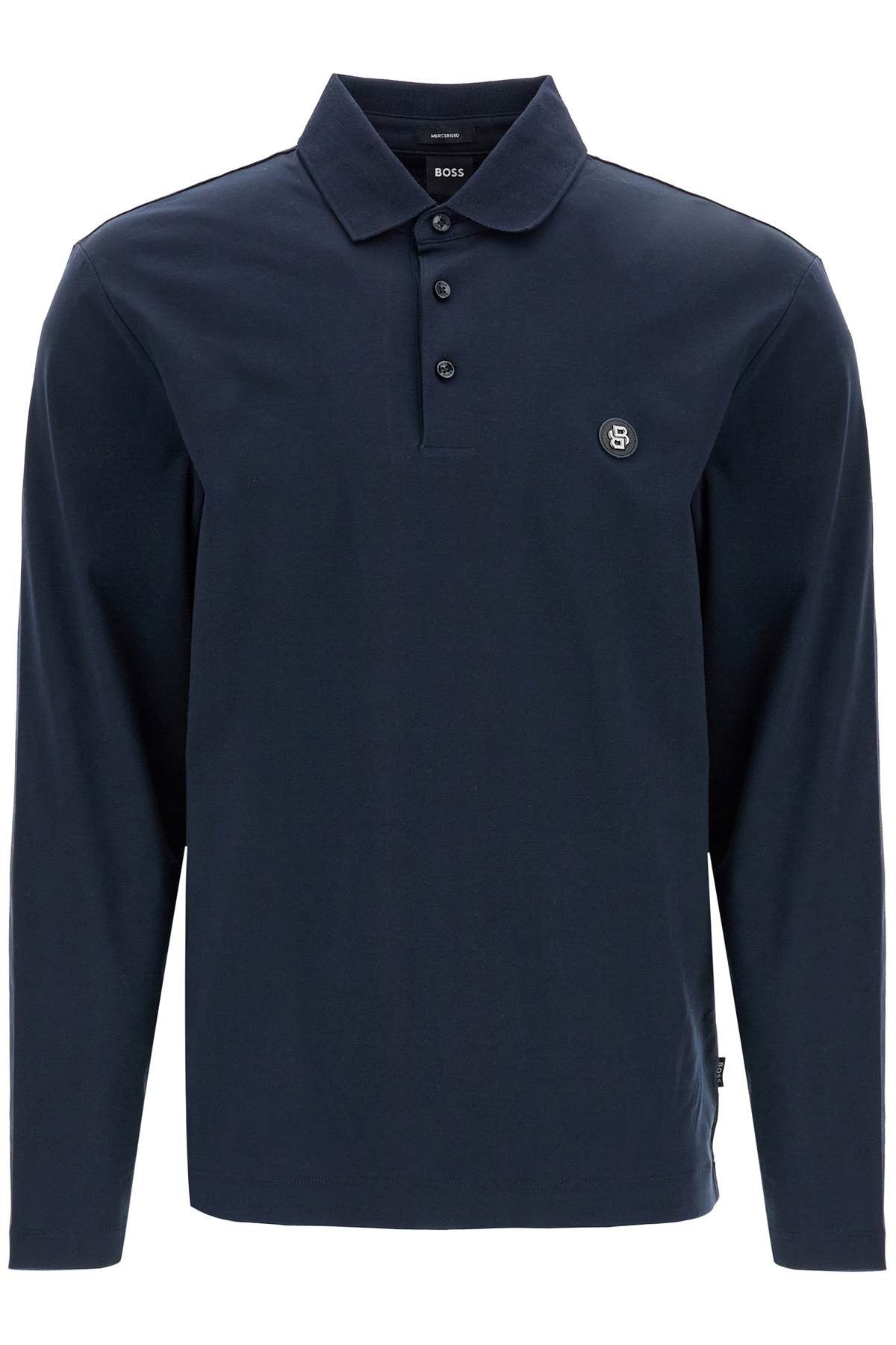 polo a maniche lunghe blu scuro in cotone vestibilità loose taglio classico