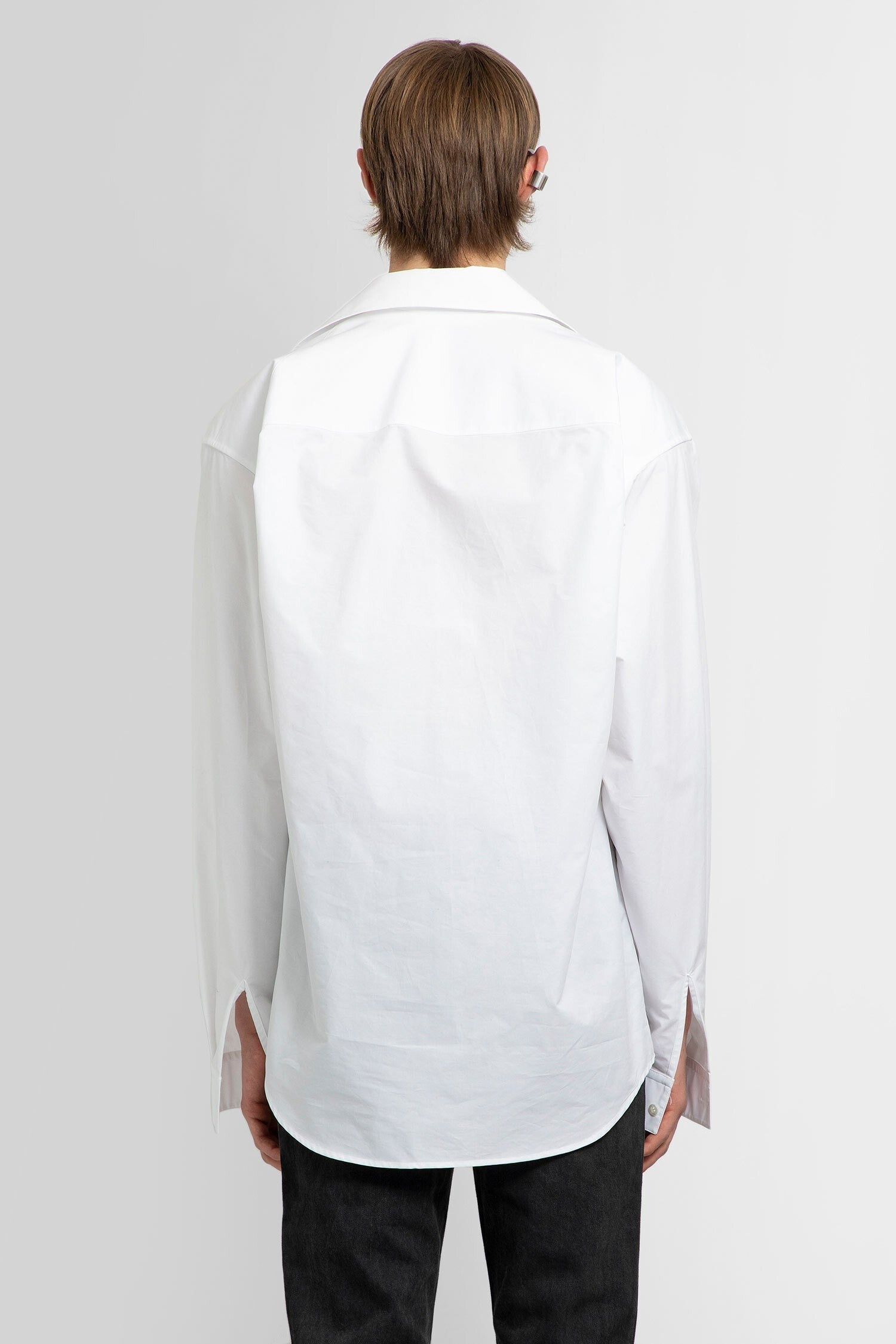 popeline cotton large fit kick collar shirt