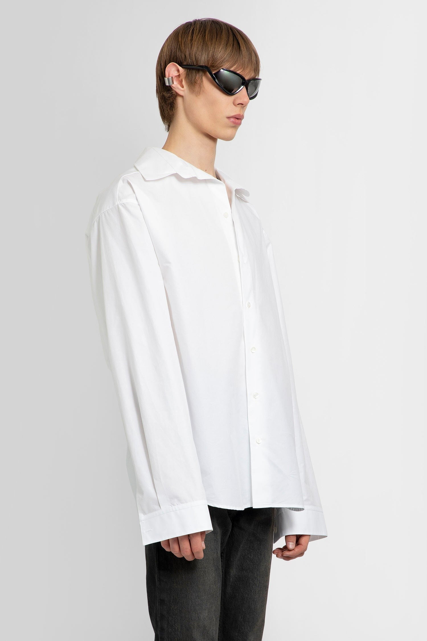 popeline cotton large fit kick collar shirt
