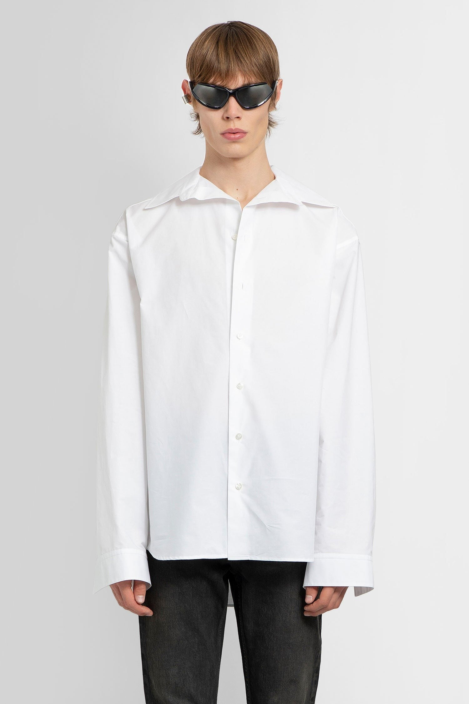 popeline cotton large fit kick collar shirt