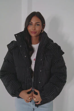 Womens Iridescent Puffer with Hood
