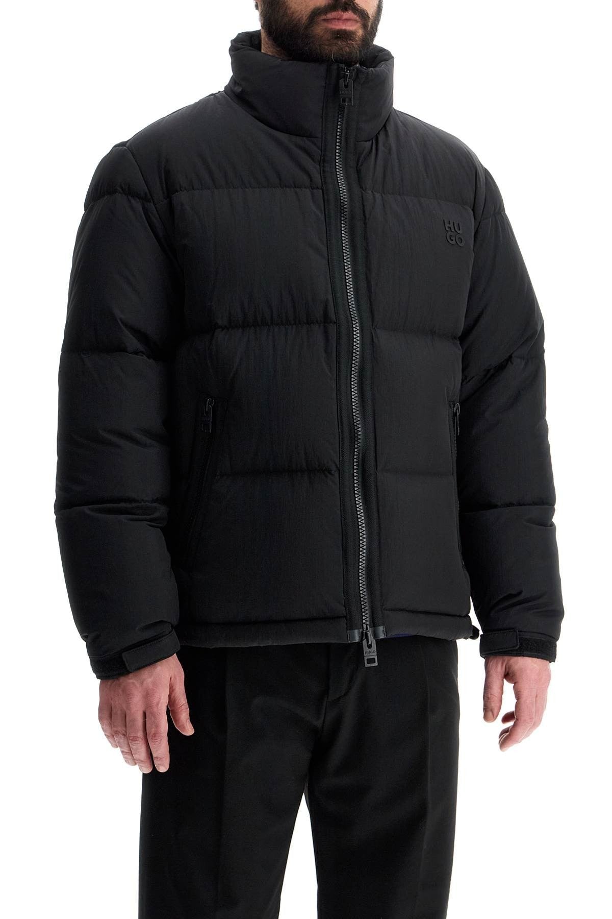 regular fit black high collar padded jacket