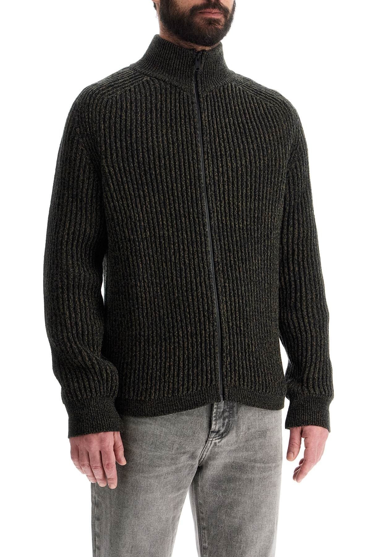 regular fit green high neck sweater in wool and polyacrylic