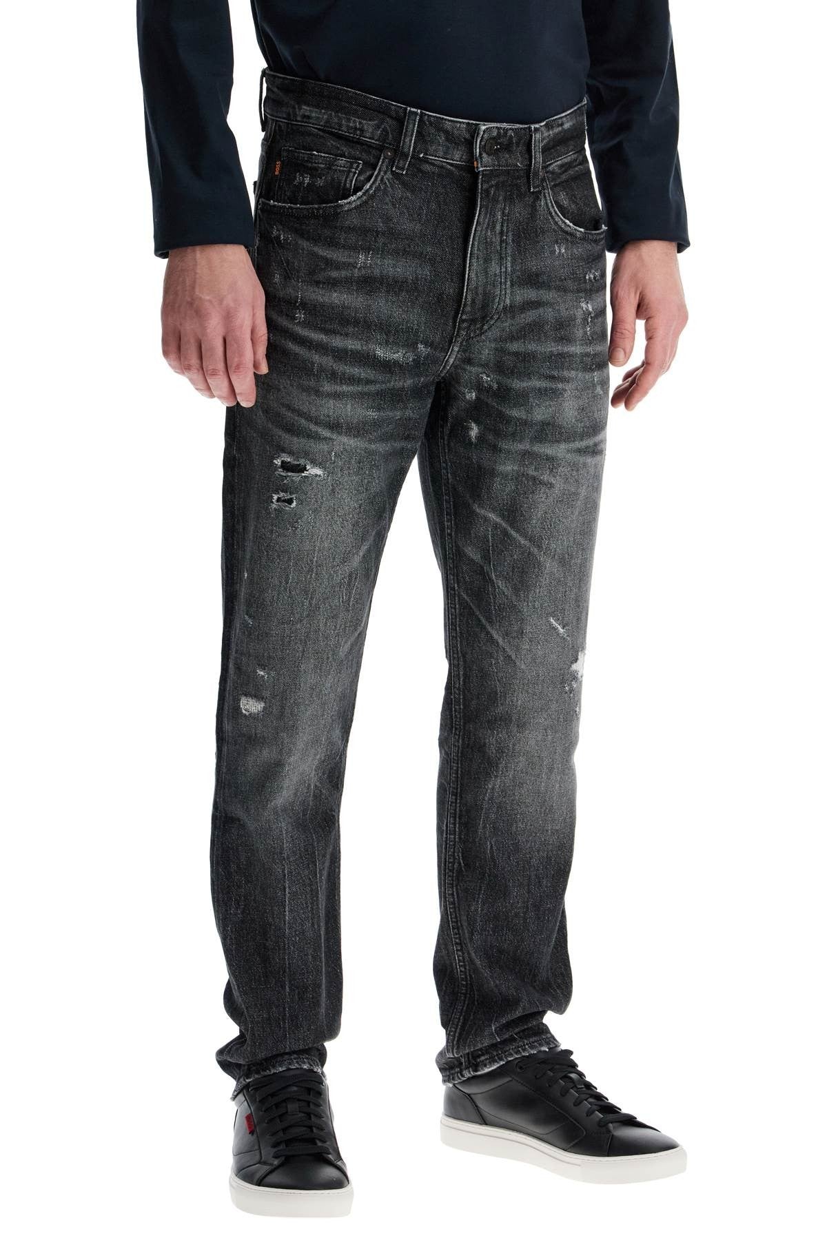 regular taper jeans mid rise charcoal cotton elastane