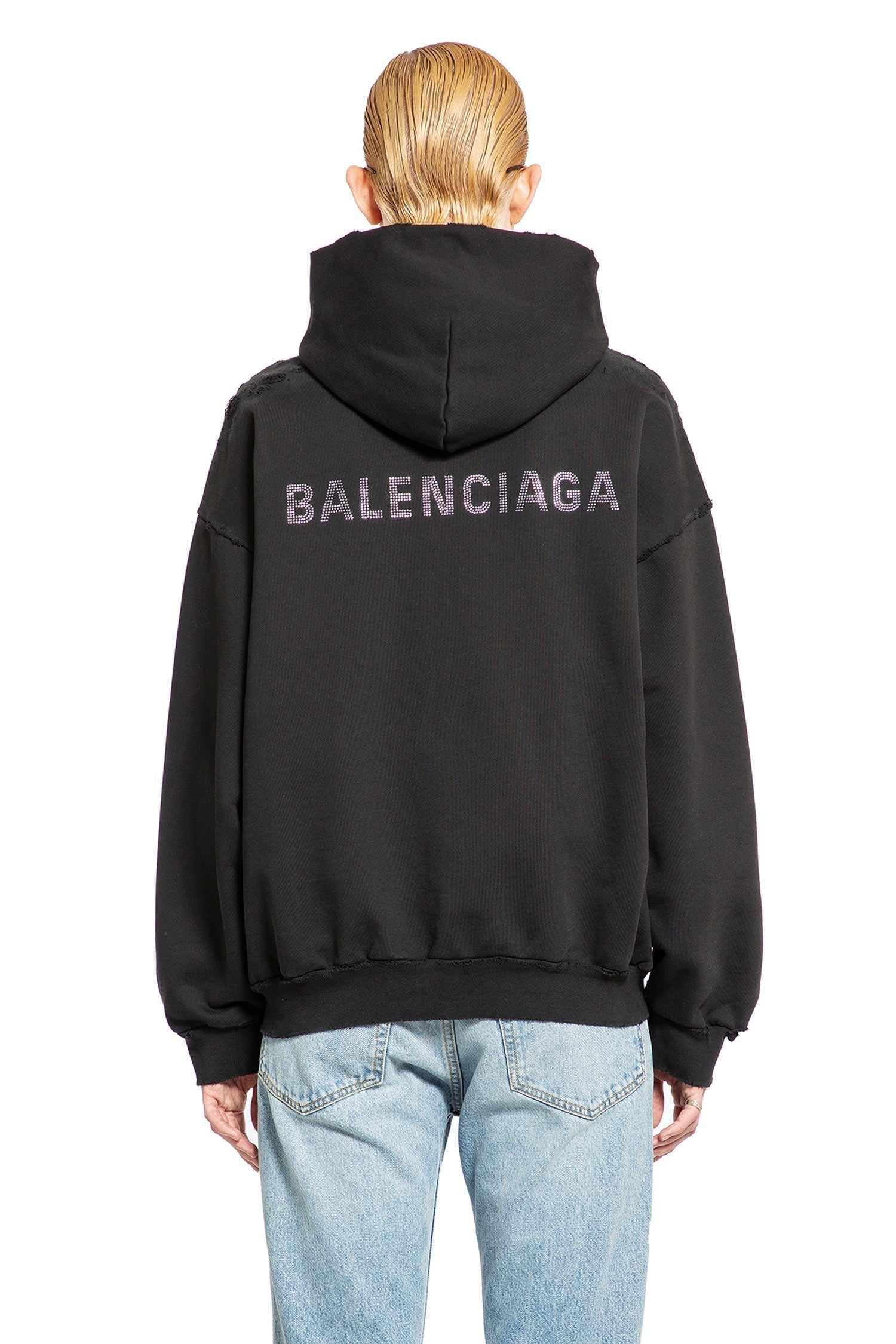 Rhinestone Balenciaga Back Medium Fit Hoodie