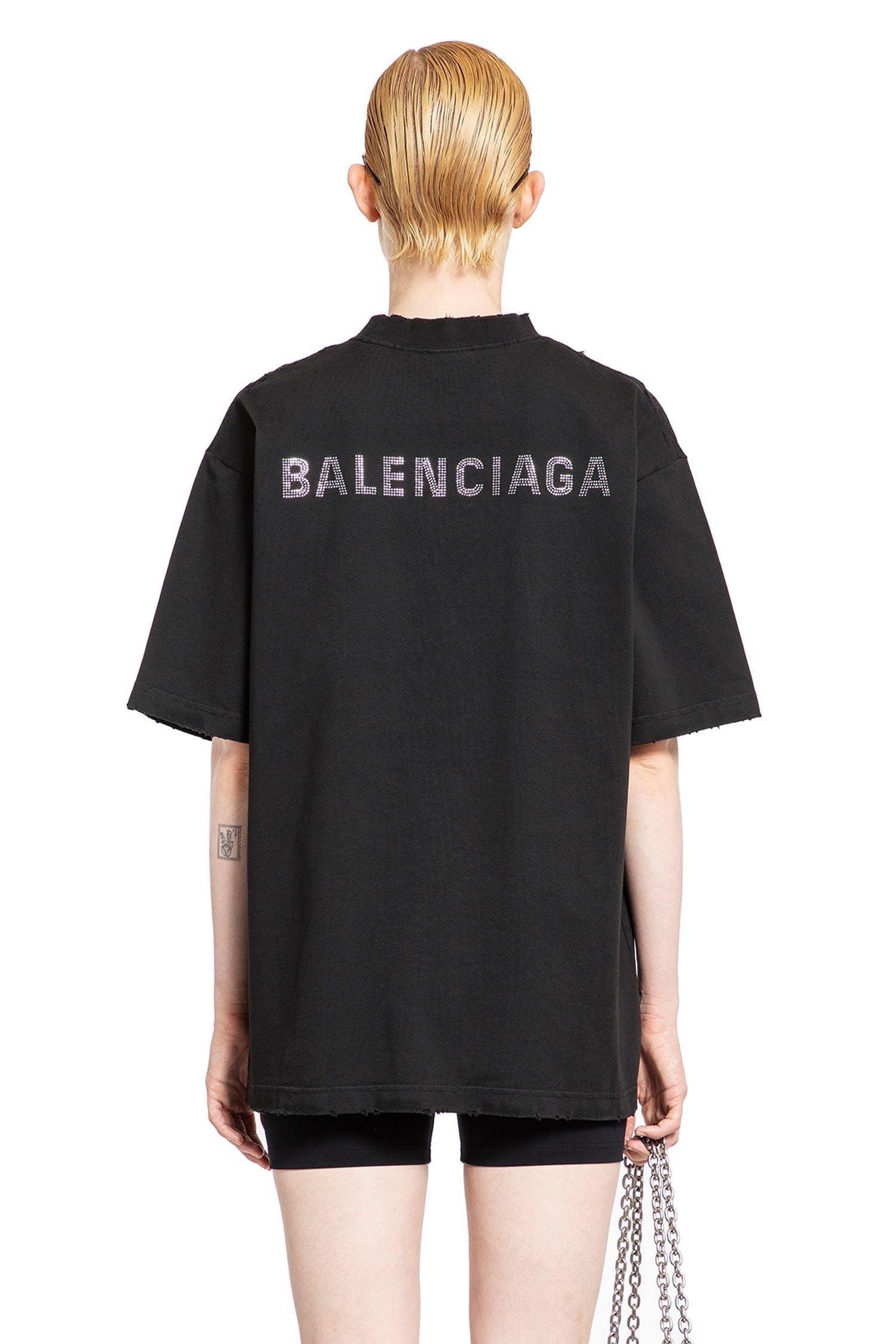 Rhinestone Balenciaga Back Medium Fit T-Shirt