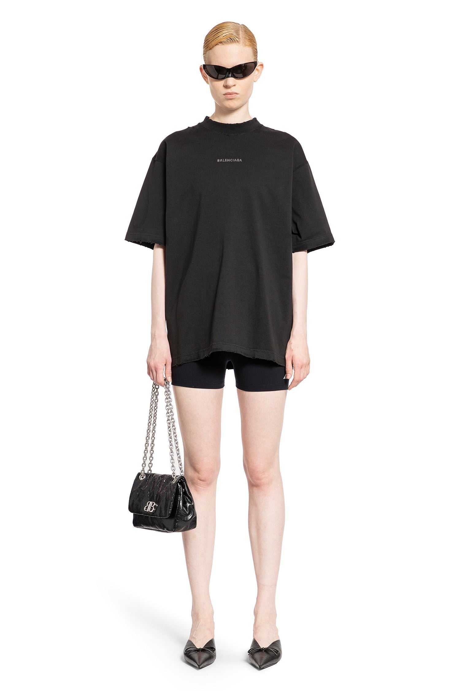 Rhinestone Balenciaga Back Medium Fit T-Shirt