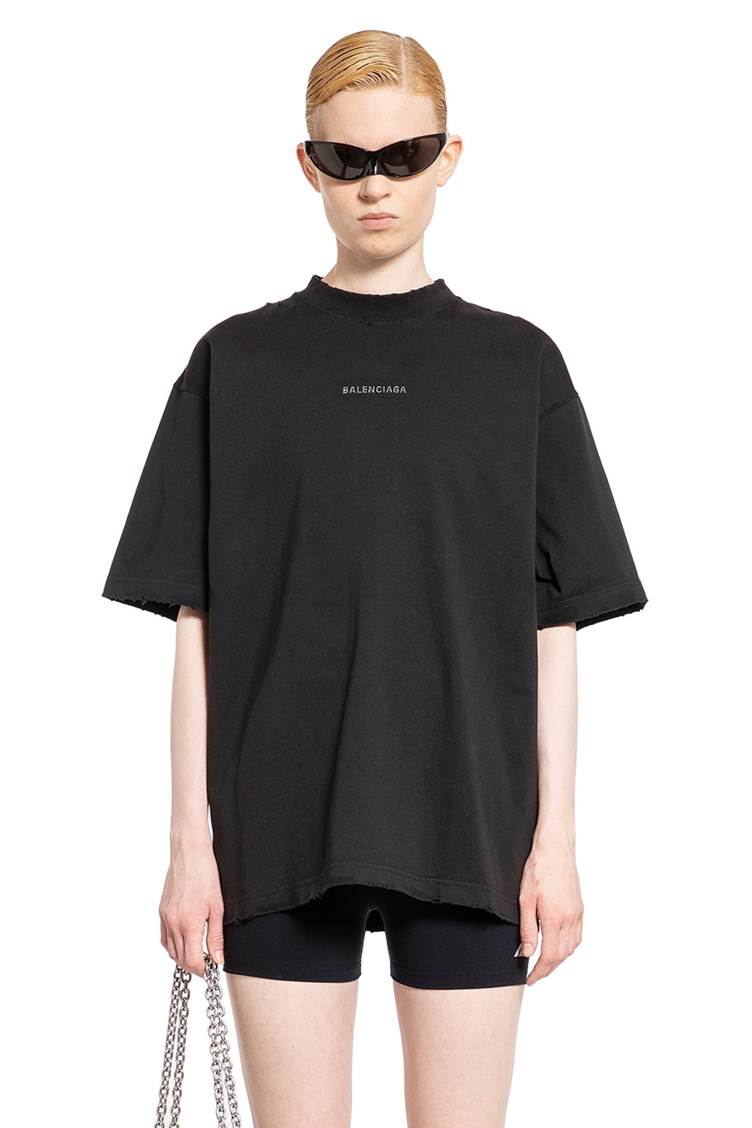 Rhinestone Balenciaga Back Medium Fit T-Shirt