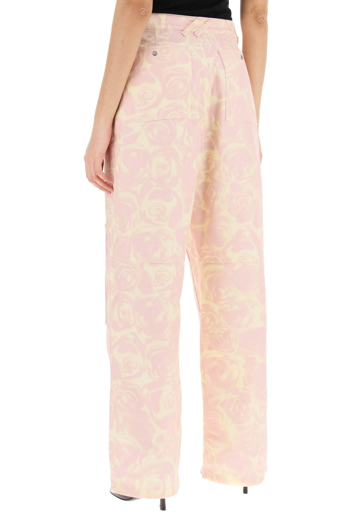 "rose print canvas workwear pants"