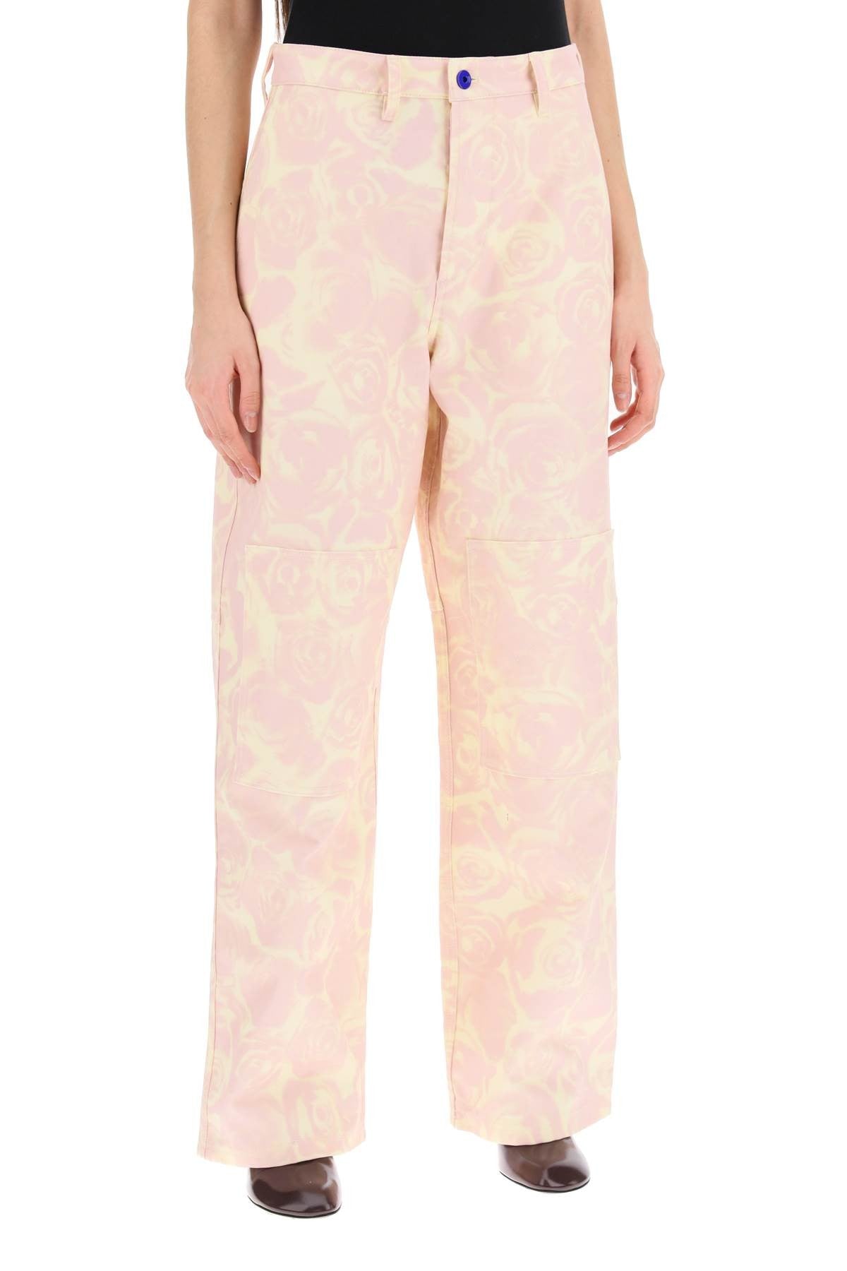 "rose print canvas workwear pants"