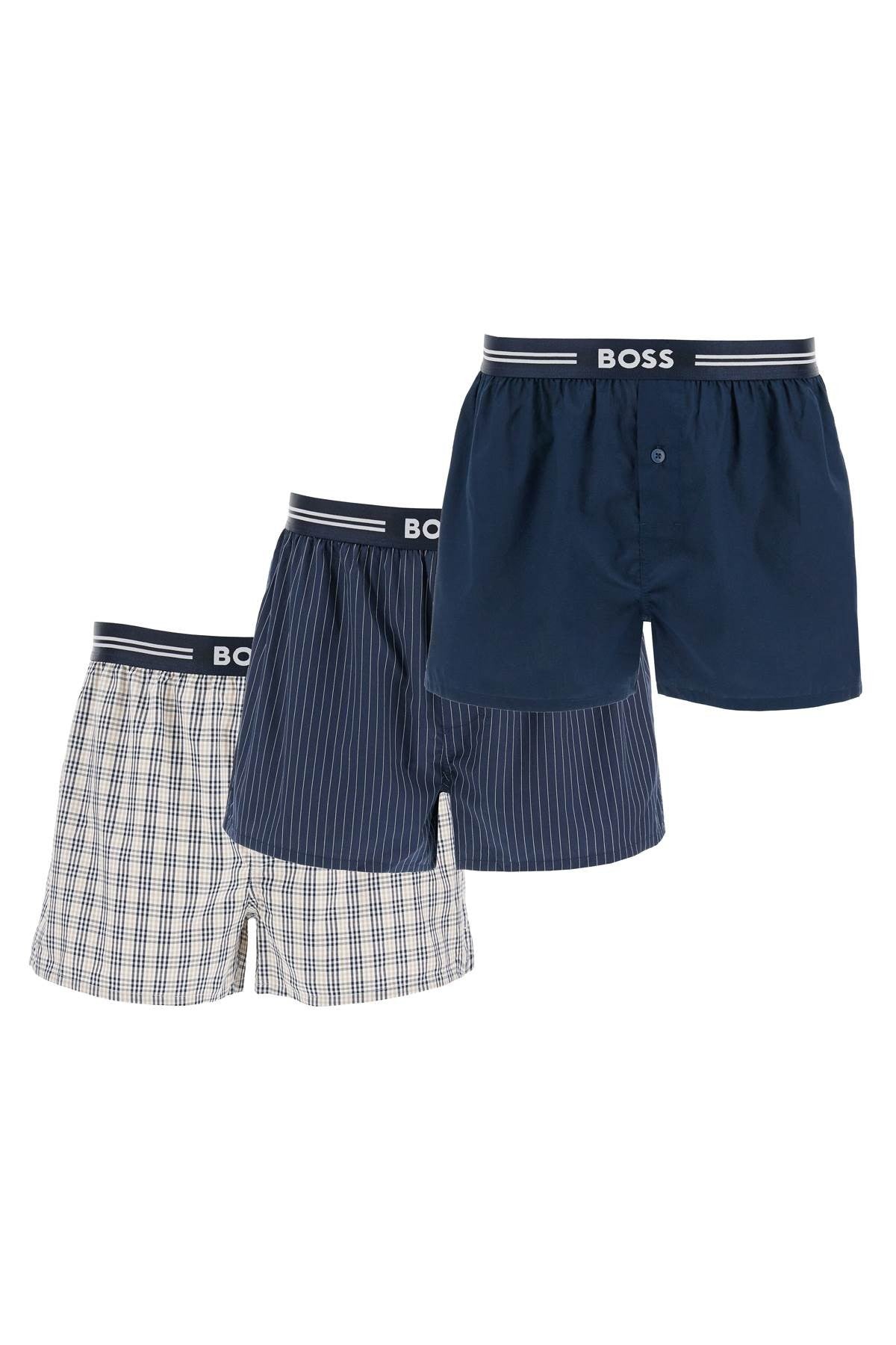 set 3 boxer uomo cotone blu scuro righe quadretti vita elastica aw2024