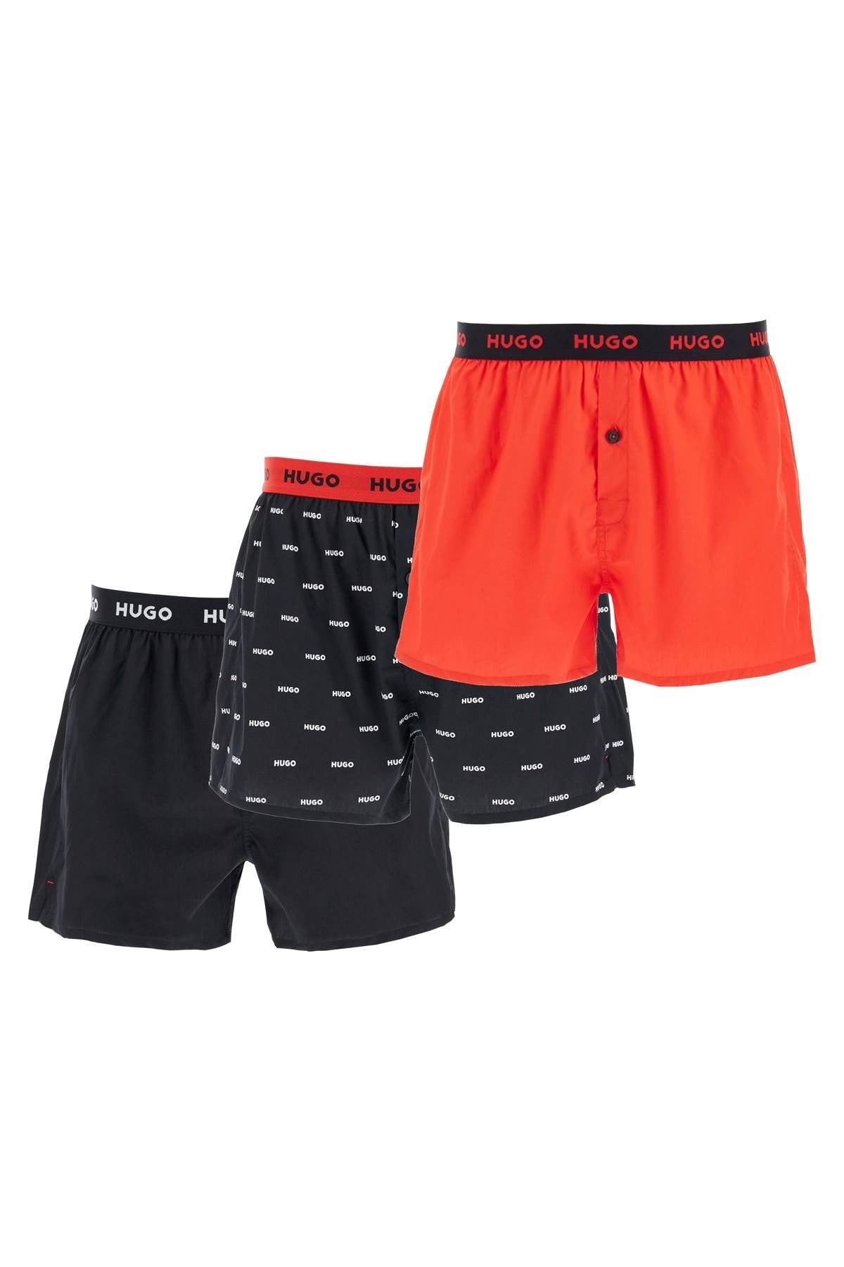 set di 3 boxer in cotone loose con bottoni rosso e nero