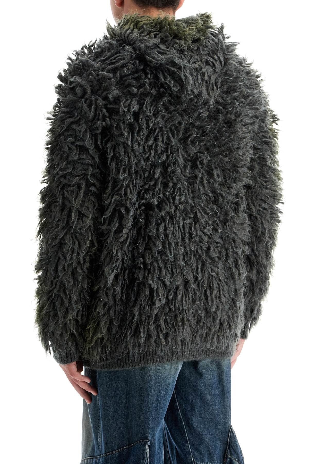 shaggy knit cardigan with hood