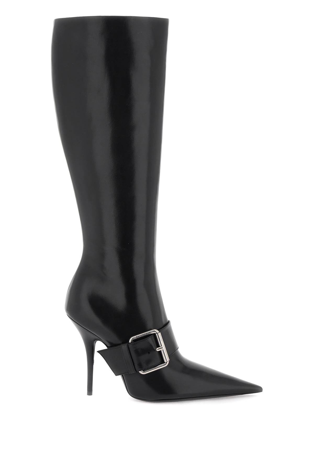 shiny leather boots with maxi buckle