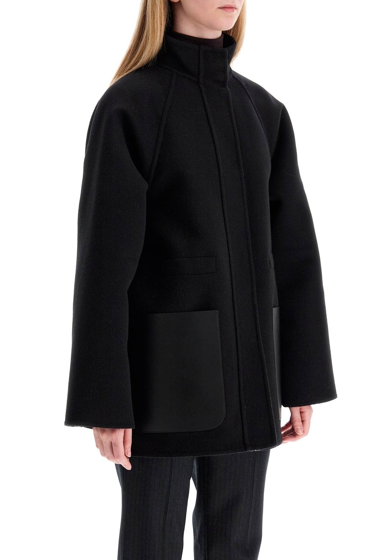 Short Coat With Leather Pockets